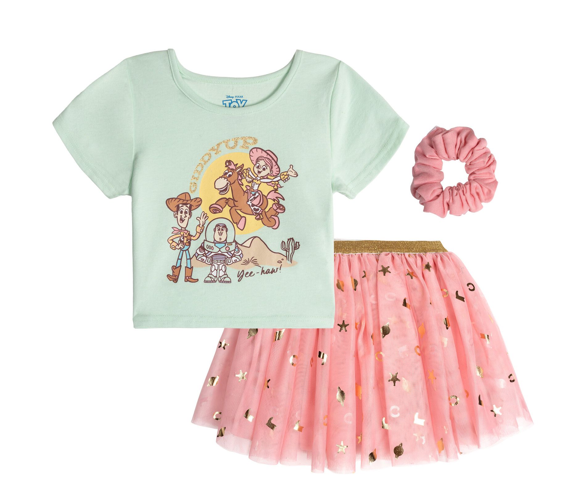 Disney T-Shirt, Tutu Tulle Skirt and Scrunchie 3 Piece Outfit Set Toddler