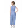 Girls Sleeveless Jumpsuits Scoop Neck Keyhole Back Soft Tank Jumpsuits Back Elastic Waist Wide Leg Jumpsuits with Pockets,Blue - 120 - 2 of 4