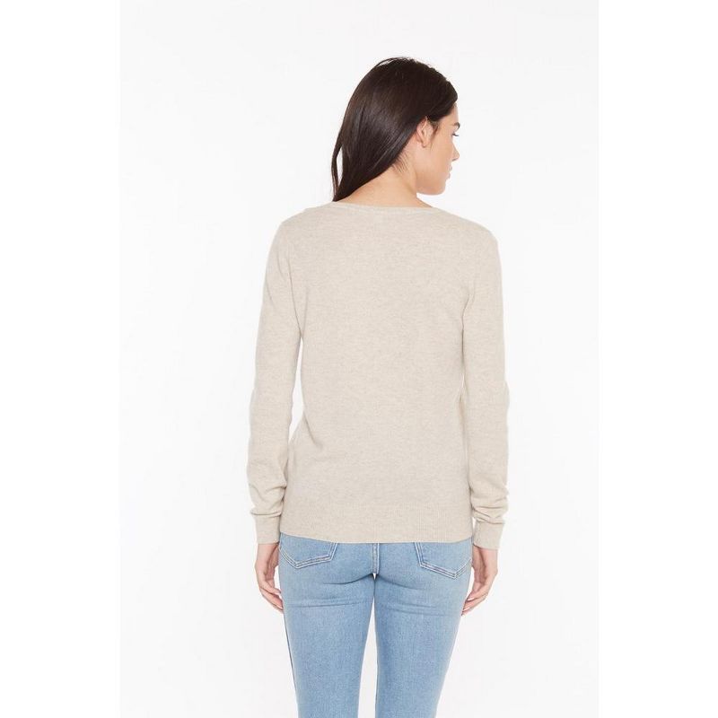 JENNIE LIU Women's 100% Pure Cashmere Long Sleeve Pullover V Neck Sweater, 2 of 4