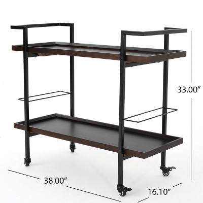 Gerard Dark Walnut and Black Industrial Bar Cart with Storage