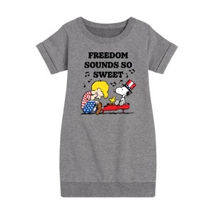 - Peanuts - Freedom Sounds So Sweet Graphic Short Sleeve Fleece Dress - 1 of 4