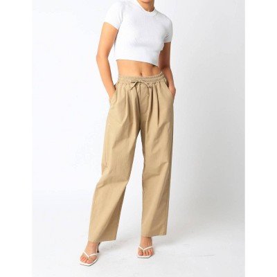 Women's Twill Wide Leg Pants - OLIVACEOUS