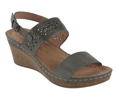GC Shoes Foley Perforated Comfort Slingback Wedge Sandals