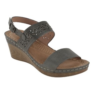 GC Shoes Foley Perforated Comfort Slingback Wedge Sandals - 1 of 4