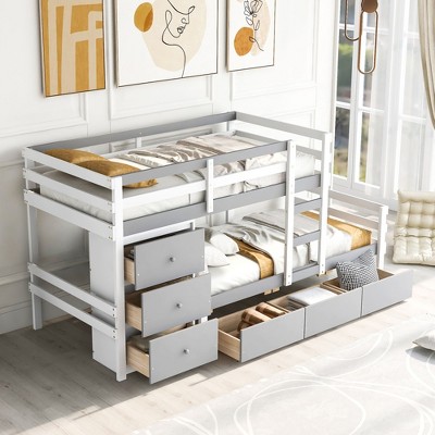 NicBex Twin Over Full Bunk Bed with Guardrail and 2 Drawers,Loft Bed with Ladder and Converts to 2 Beds,Noise Reduced Bunk Beds for Bedroo