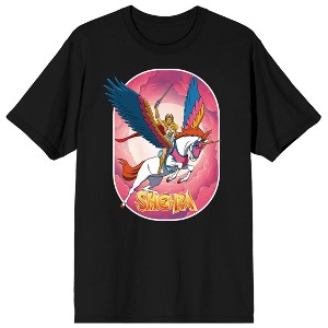 She-Ra Princess Of Power Flying Rainbow Unicorn Crew Neck Short Sleeve Adult Black T-shirt - 1 of 3