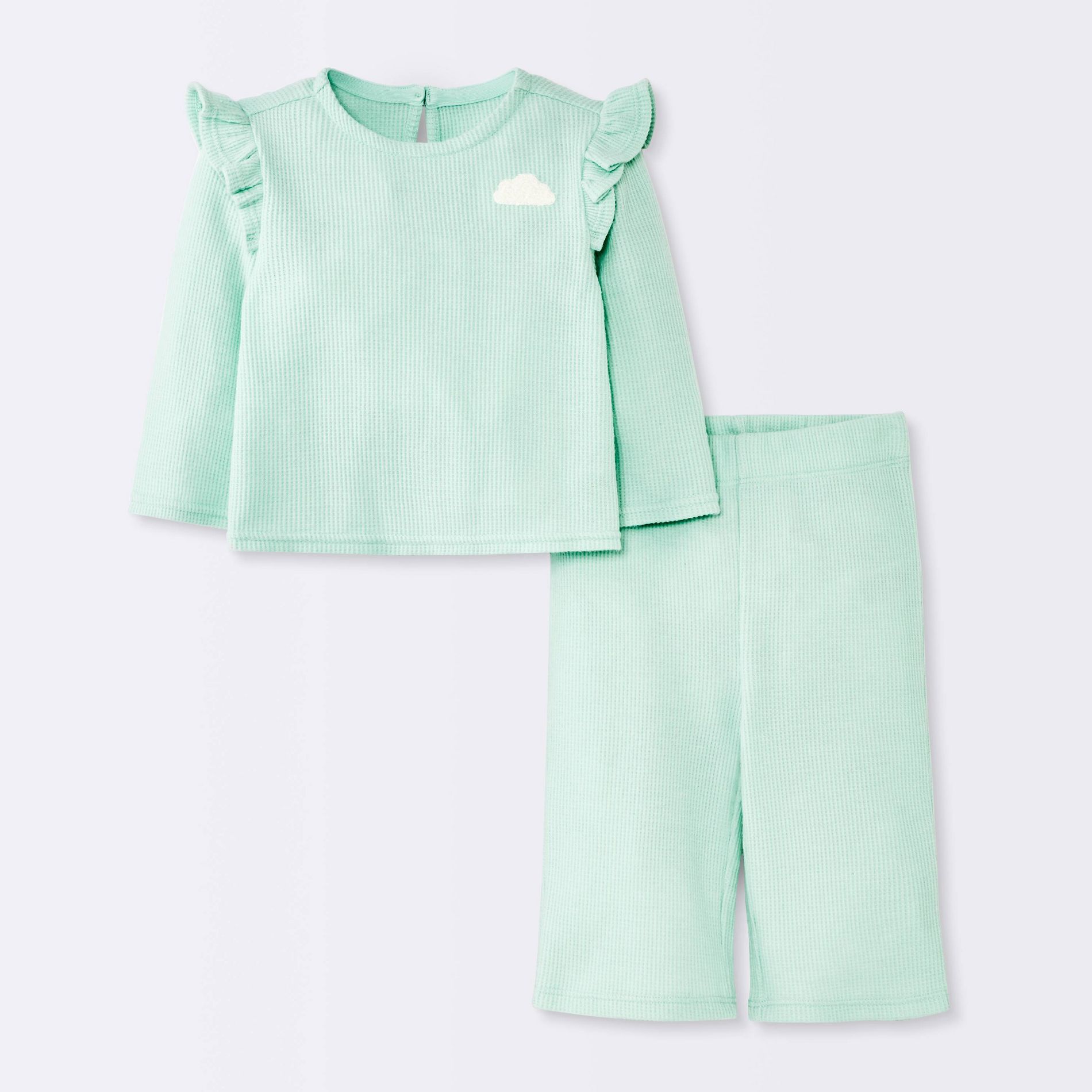Baby Girls' 2pc Cloud Flutter Waffle Sweatshirt and Pull-On Pants Set - Cloud Island™ Green