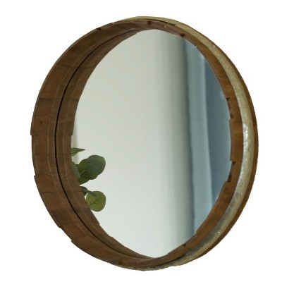Vintiquewise Round Rustic Wood And, Rustic Wooden Frame Mirror
