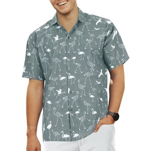 HAPPY BAY Mens Short Sleeve Button Down Funky Hawaiian Shirt Cotton Linen Effect Summer Vacation Casual Beach Funny Shirts for Men - 1 of 4