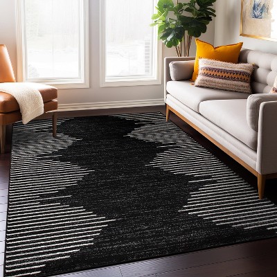 Black and White 5' x 7' Bohemian Stripe Synthetic Area Rug