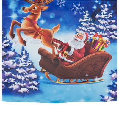 Santa and Reindeer Sleigh Ride Blue Winter Garden Flag