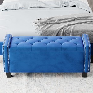 TiramisuBest Velvet Tufted Bedroom Bench, Upholstered Long Window Bench with Bolster, Entryway Bench for Living Room, Violet - 1 of 4