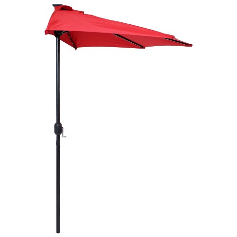 Sunnydaze Solar Outdoor Half Patio Umbrella With Led Lights And Crank - 9'  - Red : Target