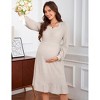 Maternity Sweater Dress Square Neck Lantern Long Sleeve Ribbed Knit Baby Shower Dress Photoshoot - 3 of 4
