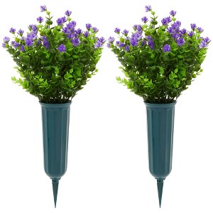 Bright Creations 6 Bundles Purple Artificial Flowers with 2 Cone Vases, Faux Fake Plant for Cemetery, Outdoor Decor (8.6 x 13 In) - 1 of 4