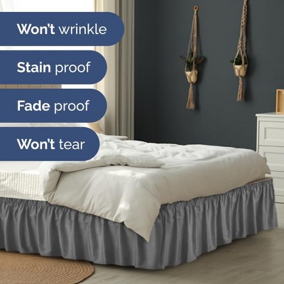 Twin Dark Gray Polyester Ruffled Elastic Wrap Around Bed Skirt