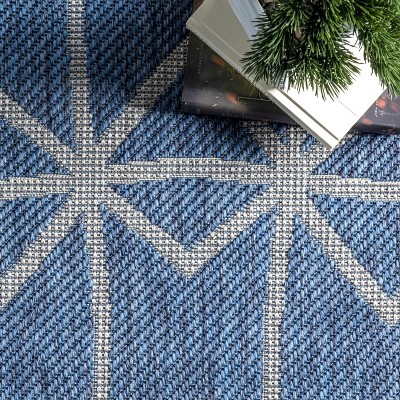 Modern Reversible Blue Geometric Synthetic Area Rug, 9'6" x 12'