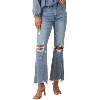 Women's Mid Rise Crop Flare Denim Jeans - Insane Gene