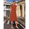 INSPIRE CHIC Women's Mock Neck Cap Sleeve Belted A-Line Midi Pleated Dresses - 2 of 4