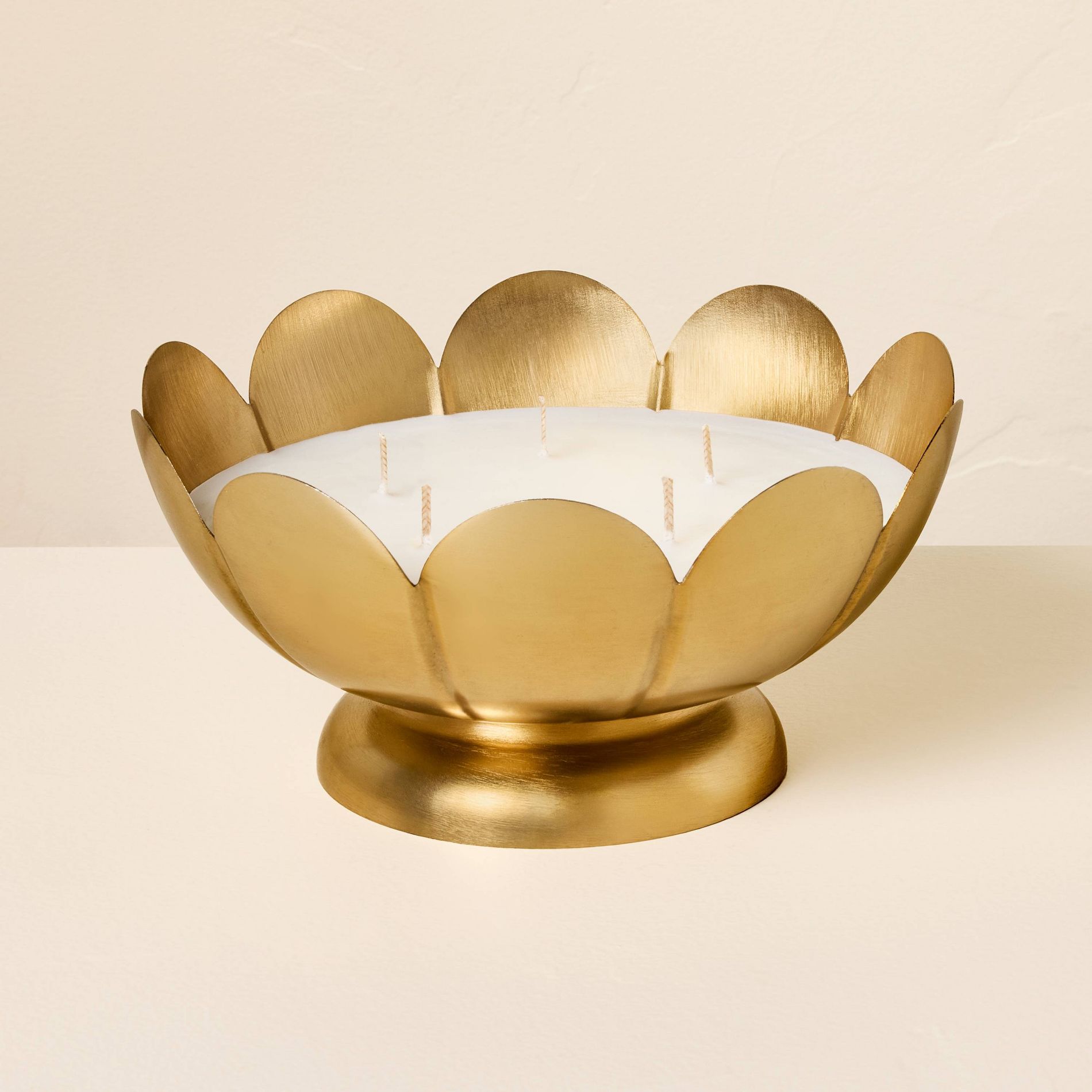 5 Wick Large Scalloped Brass Footed Jar Candle Fireside Spruce 22oz - Hearth & Hand™ with Magnolia