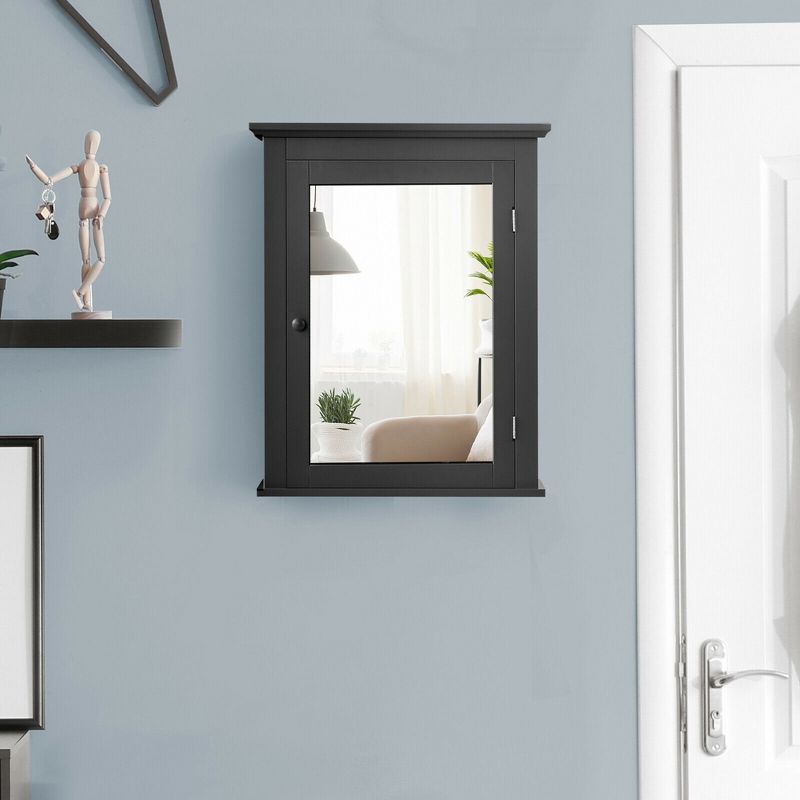 Costway Bathroom Mirror Cabinet Wall Mounted Adjustable Shelf Medicine Grey/Black, 4 of 11