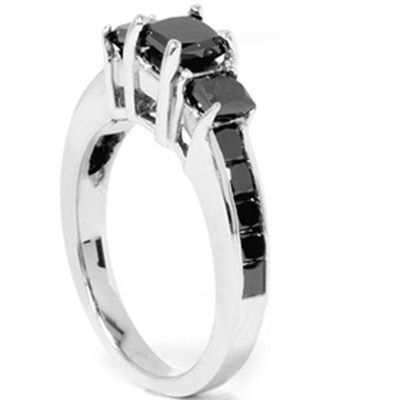 Pompeii3 1/2ct Princess Cut Black Diamond Three Stone Ring 14K White Gold