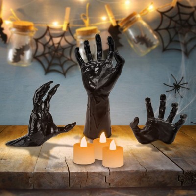 Syemin Decorative Holiday Scene Props 3Pcs Creepy Reaching Hands Wall Mounted Halloween Decoration Witch Devil Hand, Black, 2.55"*2.55"*8.66"