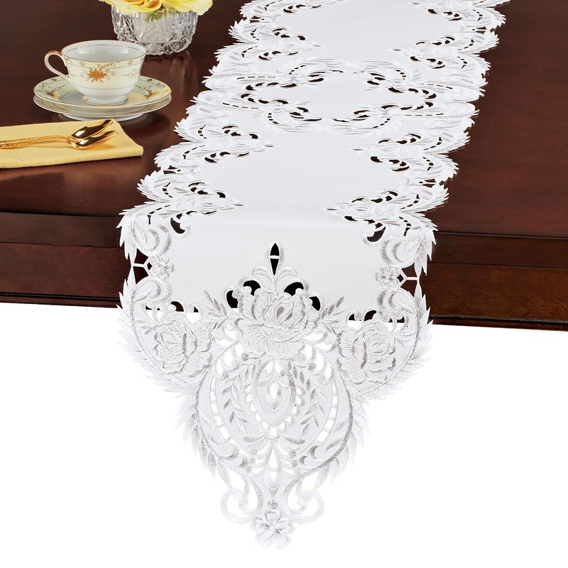 Collections Etc Embroidered Rose Leaf Floral Intricate Table Linens, 1 of 4