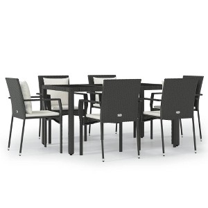 vidaXL Patio Dining Set Outdoor Conversation Set with Cushions Poly Rattan - Black 59.1" Table Length 6 Pieces - 1 of 4