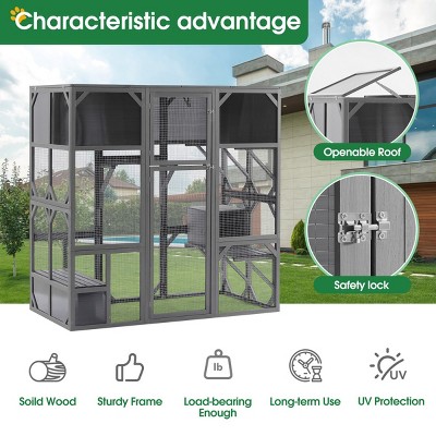 Cat House For Outside With 6 Platforms, Cat Cage With Waterproof Roof In 60 Inch Tall, Modern Cat House-Cuddlewood