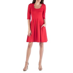 24seven Comfort Apparel Three Quarter Sleeve Fit and Flare Mini Dress - 1 of 4