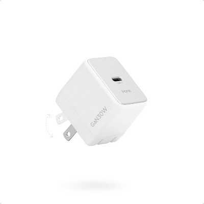 iHome 30W GaN Universal Charger, USB-C Block, Compact with Power Delivery & Folding Prongs, Travel-Friendly (White)