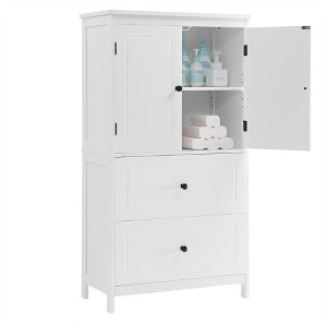 TiramisuBest Bathroom Storage Cabinet, Cabinet with Two Doors and Drawers, Adjustable Shelf, MDF Board, White - 1 of 4
