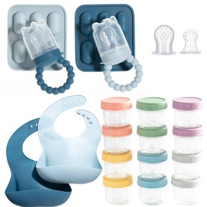 Baby Feeding Set, Silicone Baby Fruit Feeders, Baby Bibs & 12-Piece Glass Baby Food Storage Containers w/ Lids. Baby Must-Have, BPA-Free Easy to Clean - 1 of 4