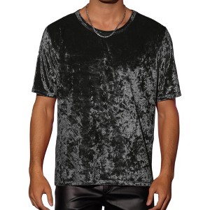 Lars Amadeus Men's Short Sleeve Crew Neck Party Velvet Tee Tops Shirts - 1 of 4