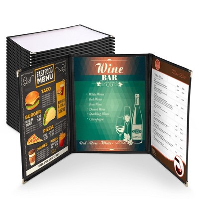 WeChef 30 Packs Restaurant Menu Covers 8.5 x 11" Triple Fold 3 Pages 6 Views Black