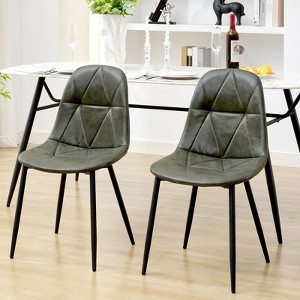 Hyleory Modern Upholstered Vintage Leather Dining Chairs Set of 2 with Metal Legs and High Back, for Kitchen and Dining Room - 1 of 4