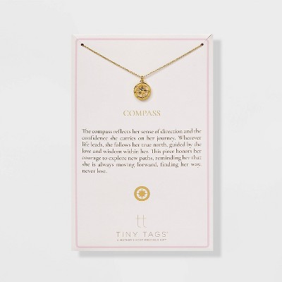 Tiny Tags 14K Gold Ion Plated Compass Pendant Necklace - Gold