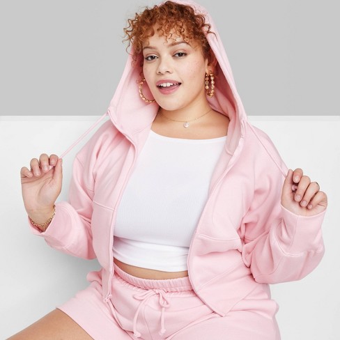 Women's Cropped Zip-Up Hoodie - Wild Fable™ Light Pink XXL