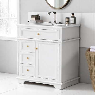 Mshliw 30 Inch Bathroom Vanity with Sink, Freestanding Cabinet with Tip-Out Drawer and Three Soft-Closing Drawers, Door Shelf Storage