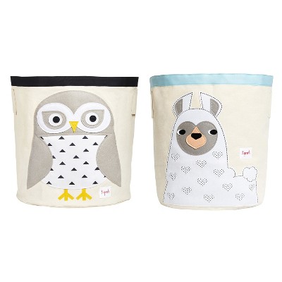 3 Sprouts Cute Folding Canvas Storage Bin Large Collapsible Laundry/Toy Basket Home Organizer for Baby and Kids, Llama and Owl
