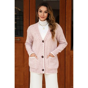 V For City Women's Color Block Button Down Long Sleeve V-Neck Cardigan with Pockets - 1 of 4