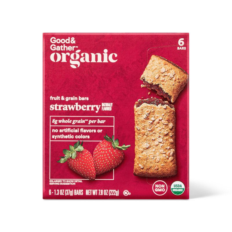 Organic Whole Grain Strawberry Fruit &#38; Grain Bars - 6ct - Good &#38; Gather&#8482;, 1 of 6