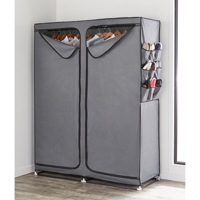 BrylaneHome 23"D Oversized Double Wardrobe With Shoe Storage - Gray