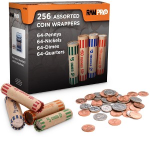 Coin Wrappers 128 PCS Assorted Preformed Coin Rolls Wrappers for Quarters, Pennies, Nickels & Dimes, Coin Wrappers for All Coins for Bank & Office - 1 of 4