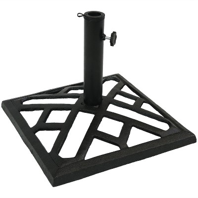 Sunnydaze Outdoor Heavy-Duty Cast Iron Decorative Modern Geometric Design Patio Yard Square Umbrella Base Stand - 17" - Black