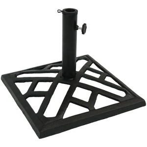 Sunnydaze Outdoor Heavy-Duty Cast Iron Decorative Modern Geometric Design Patio Yard Square Umbrella Base Stand - 17" - Black - 1 of 4