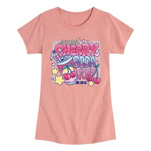 Girls' - Instant Message - Sweet Cherry Soda Pop Fitted Short Sleeve Graphic T-Shirt - 1 of 4