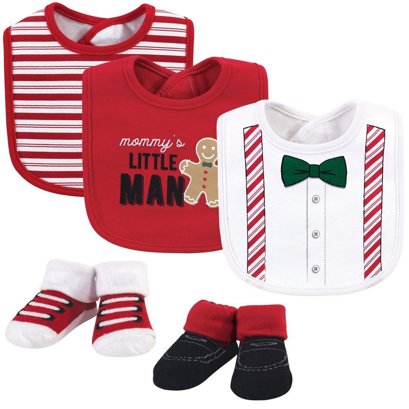 Little Treasure Baby Boy Cotton Bib and Sock Set 5pk, Christmas Suspenders, One Size, 1 of 2