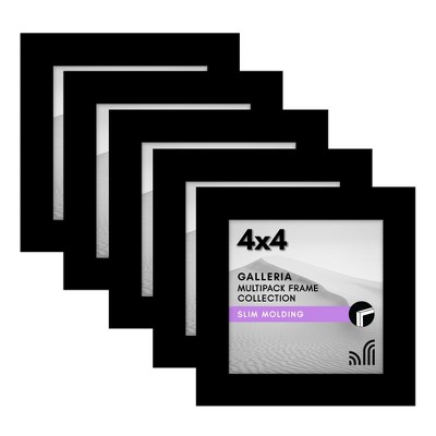 Americanflat 4x4 Picture Frame with Polished Plexiglass - Set of 5 - Galleria - Square Frames for Tabletop and Wall Display - Black